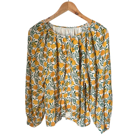 Emerson Fry Francesca Grove Lemon Peasant Blouse Cottagecore Boho Coastal XS - Picture 1 of 9